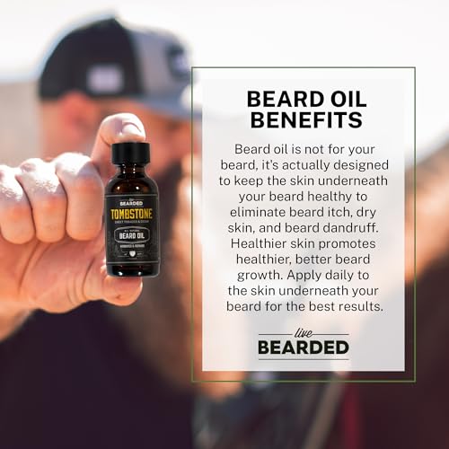 Live Bearded Beard Oil, 1 fl oz - Premium All-Natural Jojoba - Made in the USA - Hair and Skin Care for Men with Dry, Flaky Patches | Tombstone Scent - Sweet Tobacco, Cedar - Image 4