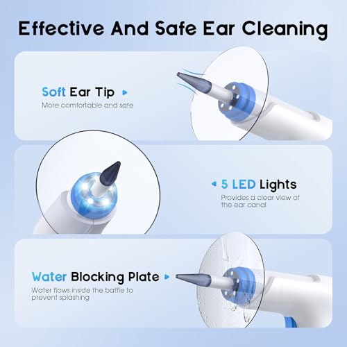 ear wax removal electric ear cleaning kit with light fsa-hsa-eligible ear irrigation kit with 4 pressure modes safe and effective ear flush kit with ear cleaner - includes basin towel amp 15 tips