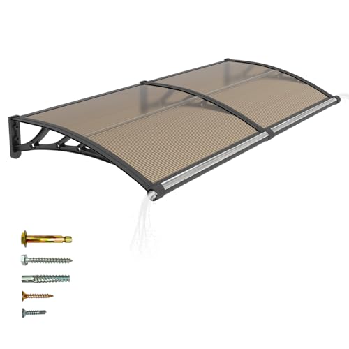 JYJNHOME Door Awning Exterior, 40x60 Inch Polycarbonate Overhang Canopy with Drainage, UV/Rain/Snow Protection Spliced Window Awnings for Outside,Patio,Porch,Deck,House Entrance