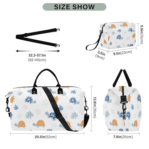 Cartoon Turtle Leaves Travel Duffel Bag for Men Women with Makeup Bag Weekend Overnight Carry On Bags for Travel Yoga Gym3