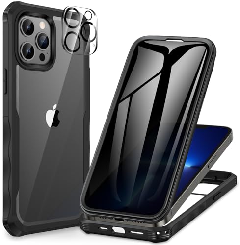 CENHUFO Privacy for iPhone 13 Pro Max Case Full Body Phone Case with Built-in 9H Tempered Glass Privacy Screen Protector and Camera Lens Protector Anti Peep Shockproof Bumper Clear Cover - Black