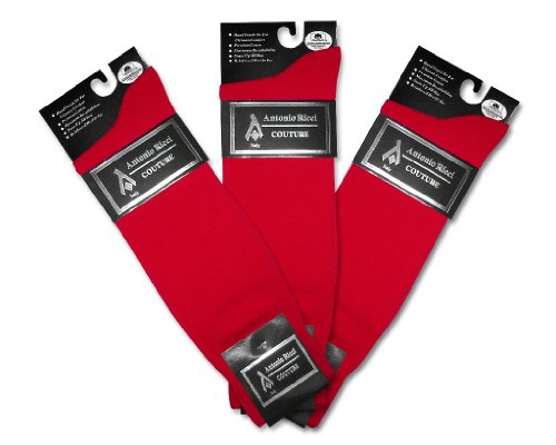 3 Pair of Antonio Ricci Solid RED Color Men's COTTON Dress SOCKS2