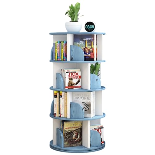 Estantería giratoria de 360° para dormitorio y sala de estar, estantería giratoria redonda con diseño giratorio, estante de esquina estrecha en color azul (46 x 129 cm)