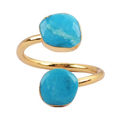 ZENGORI Pretty Natural Turquoise Wrap Adjustable Ring Gold Freeform Genuine Turquoise Ring G0183
