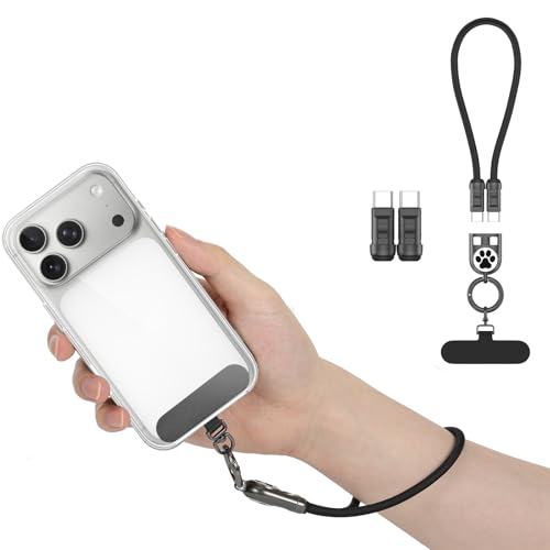 MoKo Phone Wrist Strap Charging Cable USB-C to USB-C Cable with 240W Fast Charging 0.98FT Anti Theft Phone Lanyard for iPhone/Samsung/Android Daily & Outdoor Activities Cute Paw Print Black