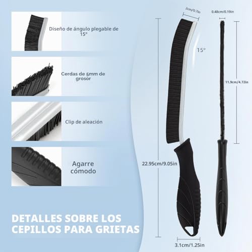 Miniatura 3 de Tqrr Cepillo De Cerdas Duras Para Limpieza De Grietas, Cepillo Para Lechada, Herramientas De Limpieza Para Inodoro, Baño, Hogar, Bañera, Fregadero, Hogar, Ventana 6, Negro