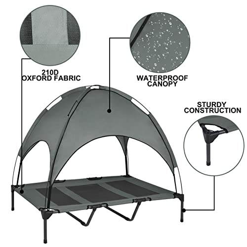Outdoor Elevated Dog Bed With Removable Canopy, Cooling Raised Pet Cot For Outdoor Camping, Waterproof Canopy, Durable Oxford Fabric, Portable Pet Bed (Large Gray) #TOP1