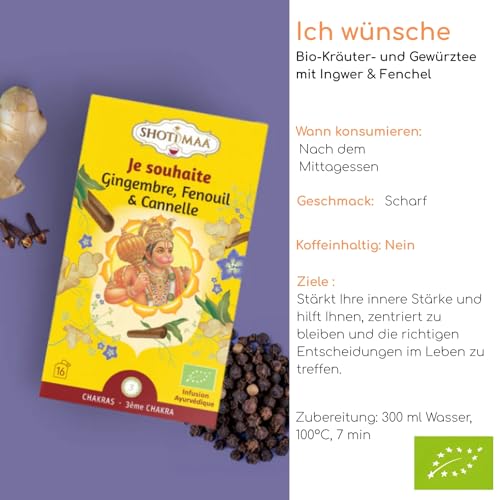 Bio-Kräutertee & Bio-Tee Je Souhaite Chakra-Serie – Belebender Ingwer, süßer Fenchel und wärmender Zimt – Entspannungsmoment nach dem Essen