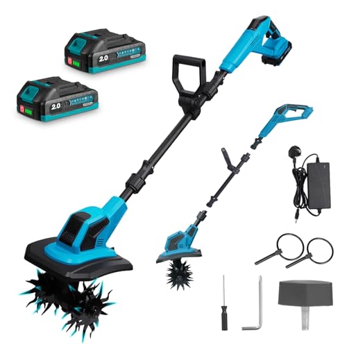 Yofidra Cordless Soil Tiller, Electric Garden Rotavator, Cultivation Depth 6.7, Cultivation Width 9(23cm), with 2x 2.0Ah Batteries, Powerful Cultivator Garden Tool for Weeding and Soil Loosening