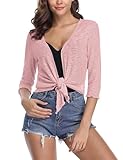 Gyabnw Cárdigan Mujer Bolero 3/4 Mangas Cárdigan Acanalado Verano Luz Elegante Chaqueta Corta Bolero Chaqueta Abierta Frente Cárdigan Ligero Transparente