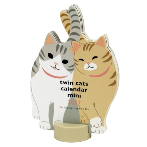 Greeting Life 2027 Calendar Animal Die Cut Mini Twin Cat Tabletop C-1795-ET