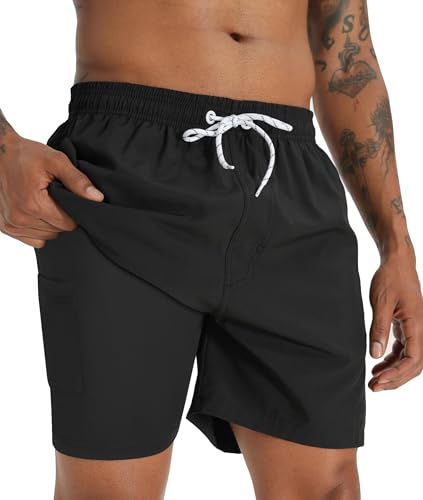 APTRO Mens Swimming Shorts Swimming Trunks Men Compression Liner Swim Shorts 7" Board Shorts Black MK199 M