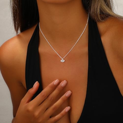 Evil Eye Necklace for Women,Dainty 14K Gold/Sterling Silver Plated Evil Eye Pendant Necklace Tiny Boho CZ Diamond Necklace Cute Trendy Lucky Protection Jewelry Gift for Women3