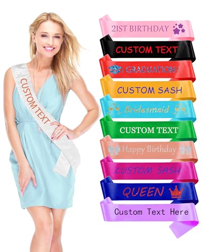 Custom Sash Personalized Sash with Text Icon Customize Graduation Wedding Birthday Party Sashes for Men Women