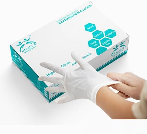 AM Safe x Latex Gloves | White | Food Handling | CE Approved | Non Sterile | Examination | All-Purpose | Powdered | Cleaning |Examination Gloves| 80 pcs