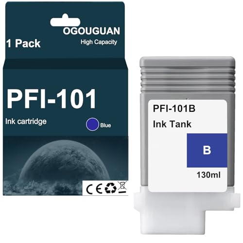 Image of OGOUGUAN Ink Cartridge Compatible with Canon PFI-101 PFI101 PFI 101 Pigment 130 ml for Canon iPF 5000 5100 iPF 6000s 6100 6200 (1 Blue)