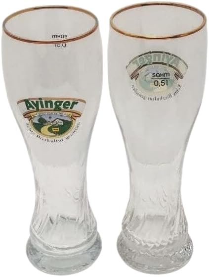Premium Beer Glass Set, Traditional Weizen Style, Gold Rim, 0.5L Capacity, Crystal Clear Glass - 1 Glass
