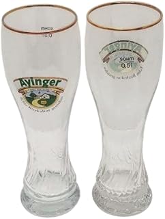 Premium Beer Glass Set, Traditional Weizen Style, Gold Rim, 0.5L Capacity, Crystal Clear Glass - 1 Glass