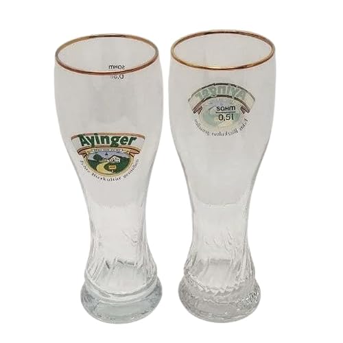 Ayinger Premium Beer Glass Set, Traditional Weizen Style, Gold Rim, 0.5L Capacity, Crystal Clear Glass - 1 Glass