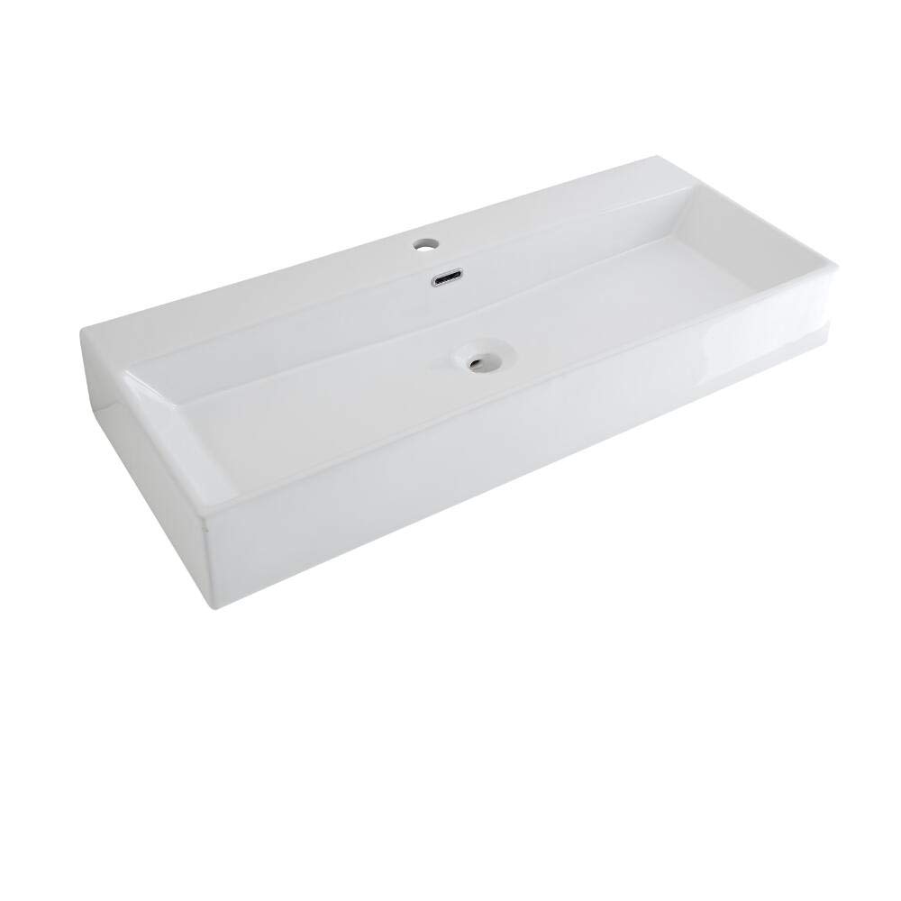 Milano White Elswick Rectangular Countertop Wall Mounted Bathroom Basin Sink - 1000Mm X 420Mm