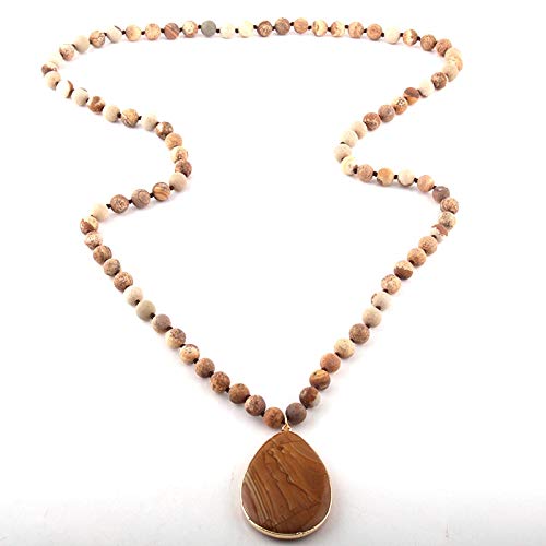 Collar de cuentas de mujer hecho de piedra anudada fina con pendientes a juego 5