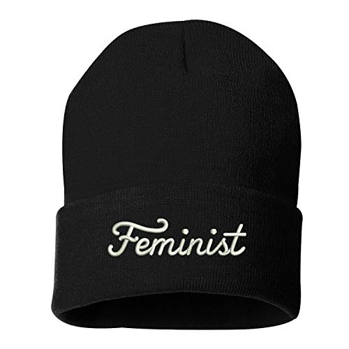 Prfcto Lifestyle Feminist Cursive Embroidered Beanie Cuffed Cap - Unisex (Black)