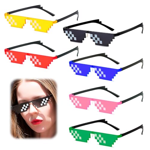 6 Pares Gafas de Sol de Píxel de Mosaico Vistoso Coloridas, 8 Bits Gafas de Moda, Gafas Fiesta Divertidas, Gafas de Sol Fiesta para Niños, Adultos, Fiesta de Halloween, Sesión de Fotos de Cumpleaños