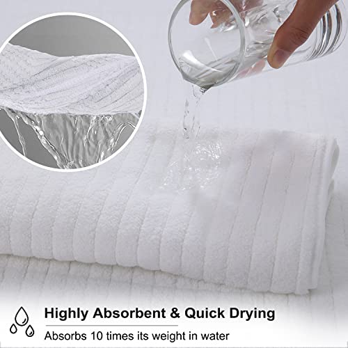 8 Pcs White Stripe Large Bath Towels Set Oversized Bath Sheet 2 Bathroom Towels,2 Hand Towels,4 Washcloths Soft Jumbo Towels Absorbent Shower Towel Quick Dry Beach Chair Towel Spa Gym Hotel Towel Set #TOP4