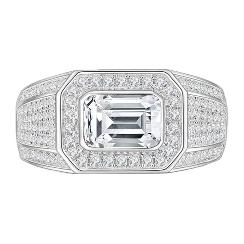 MOLICACI 1-6 CT Men's Moissanite Engagement Ring Sterling Silver Emerald Cut Moissanite Ring for Men Wedding band Ring Anniversary Fathers Day Jewelry Gift for Husband Dad