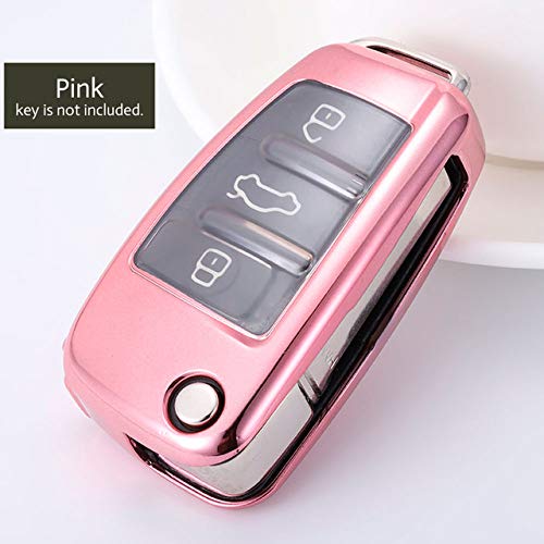 QADMJ Caso Chiave Custodia Portachiavi per Auto Audi Q7 A3 A4 A6 TT R8 Q5 3 Pulsanti Pieghevole Telecomando Fusibile Copertura Portachiavi Borsa Protettiva Accessori Auto, Rosa