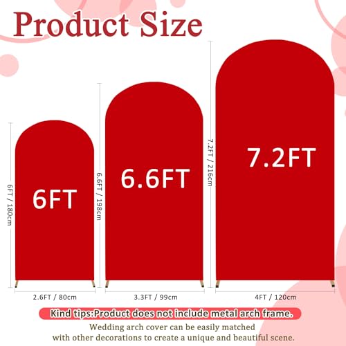 Image of FOTSHARER Red Arch Cover Set of 3 Spandex Fitted Wedding Arch Cover 6FT 6.6FT 7.2FT Round Top Arch Cover Backdrop Fabric for Metal Arch Chiara Arch Backdrop Stand Cover for Baby Shower Birthday Decor