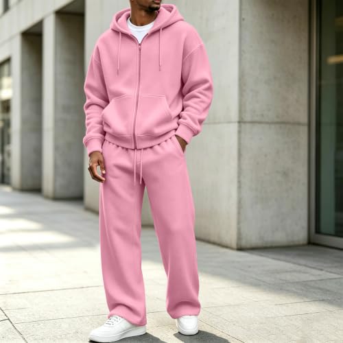 Mens Sweat Suits 2 Piece Set Athletic Zip Up Jacket Wide Leg Sweatpants - image 2