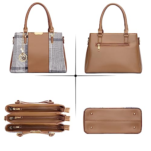 kkxiu 3 zippered compartments purses and handbags for women top handle satchel shoulder ladies bags