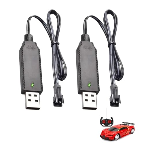 Lot de 2 Chargeurs USB SM-2P 3.7V pour Batteries Li-ion et LiPo, Câbles de Charge avec Indicateur LED et Protection Surcharge, Compatibles Jouets RC, Drones,...
