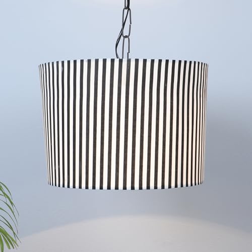 Image of tu casa Zebra Stripe Print Fabric Glow Pendent Light Hanging Lamp for Bedroom, Living Room, Lounge, Office, Gifting Area Without Bulb for Home Decoration (Height - 20 inch)