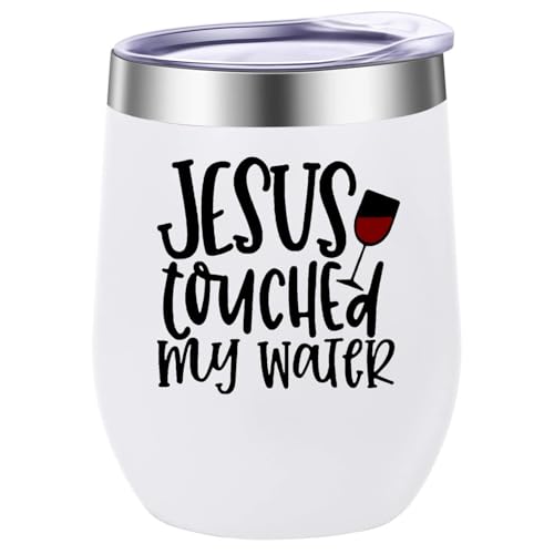 ATHAND 12oz Jesus Touched My Water Stainless Steel Wine Tumbler with Lid
