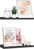 BONTEC Floating Shelves Set of 2, Wood Wall Mounted Shelves with Lip, 16 inch Bathroom Shelves for Bathroom, Bedroom, Living Room and Kitchen Wall Organizer up to 22lbs, Black