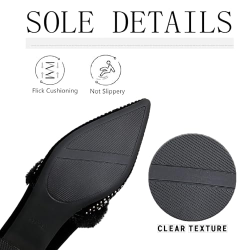 Women's Rhinestone Suede Chunky Heel Pumps Warm Fur Lined Fashion Pointed Toe Comfort Slip On Low Heels Dress Shoes for Wedding Party Evening Prom4