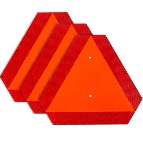 Image of 3 Pack Slow Moving Vehicle Sign,14 inchx16 inch Slow Moving Vehicle Triangle,Plastic Safety Sign Reflective for Golf Cart Tractor UTV,Up to 7 Years Outdoor Weatherproof