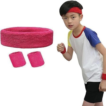 TRIXES 3PCS Pink Sweatband Set - Headband and Wristband Set for Exercise Fancy Dress and More - Image 2