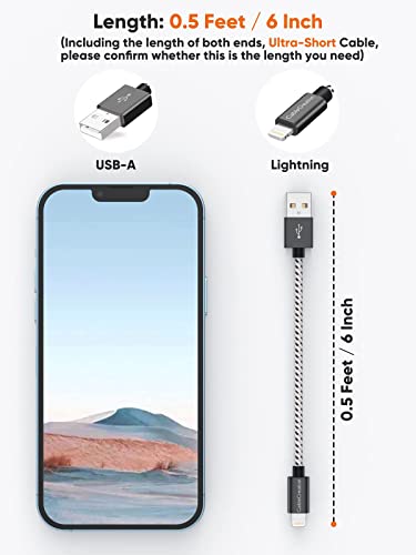 Image of CableCreation 3Pack Short iPhone Charging Cable 6 Inch /0.5FT, MFi Certified | Lightning to USB Data Sync Cord for iPhone 14 /14 Pro, AirPods Pro, iPhone 13, 12, 11, iPad