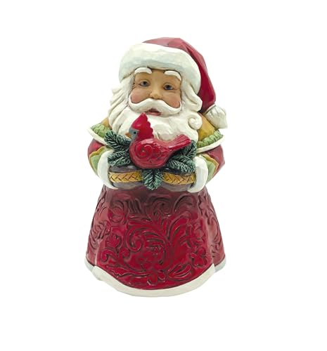 Enesco Jim Shore Heartwood Creek Santa Holding a Cardinal Miniature Figurine- Stone Resin Hand Painted Crafted Collectible Mini Figurines Christmas Home Decor Statue, 3.54 Inch