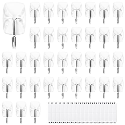 36 Small Hooks with 40 Removable Strips, Clear Wire Hanger