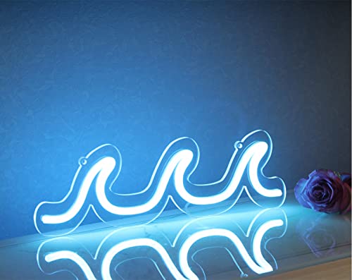 Image of Wave Neon Signs Light Blue LED Night Lights With Dimmable Switch For Kids Wall Decor USB Powered For Living Room Bar Bedroom Christmas Gift(11.8 * 3.9 inch)