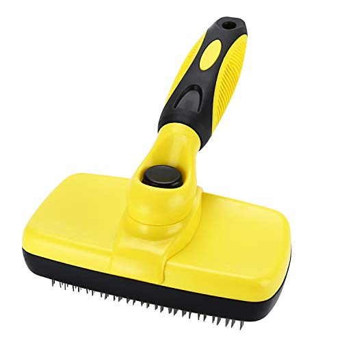 Avont Self Cleaning Slicker Brush for Dogs and Cats, Undercoat Rake Grooming Brush Deshedding Tool Pet Removes Mats, Tangles, and Loose Hair -Yellow