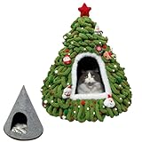 Aimery Christmas Tree Cat House, DIY Felt Christmas Tree Cat Bed Set with Decoration, Cat Christmas Tree Winter Warm Cat House Pet Tent House with Cushion(Style 10)