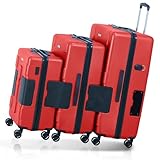 TACH V3.1 Hard Shell 3 Piece Luggage Set - 20, 24 & 28 inch Luggage | Carry On, Medium & Large Checked Suitcases | Patented Built-In Connecting System | Rolling Suitcase Links 9 Bags (Red)
