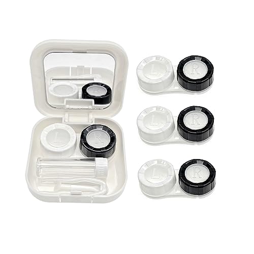 JZK 4X Contact Lens case with Transparent Cap, and 1x Contact Lens Holder case Box with Mirror, Solution Bottle