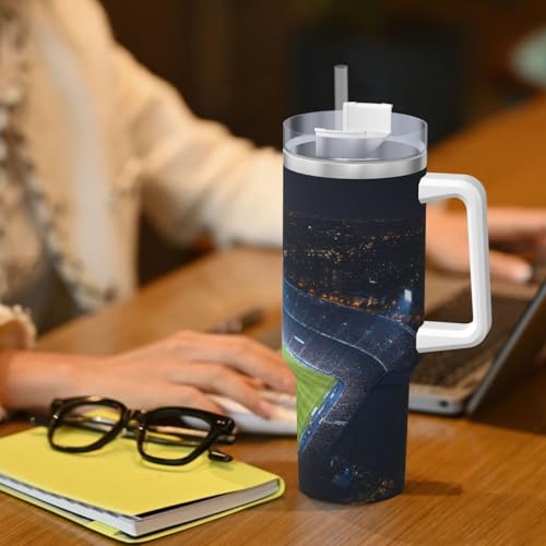 Vaso aislado de 40 oz con tapa de pajilla y diseño de estadio nocturno 8