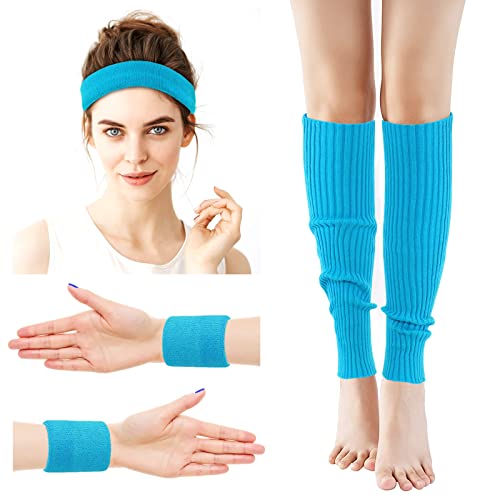 Image of ONUPGO Leg Warmers for Women 80s Sport Headband Wristbands Neon Leg Warmers Set - 80s Workout Clothes 90s Outfit for Women